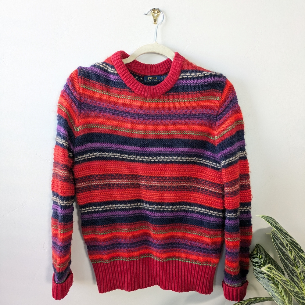 Polo Ralph Lauren Cozy Wool Red and Purple Knit Sweater